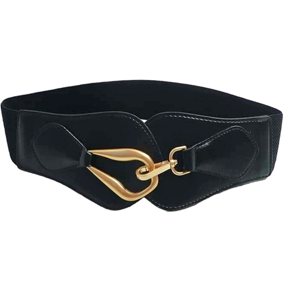Black Faux Leather Wide Width Belt - Picture 3 of 4